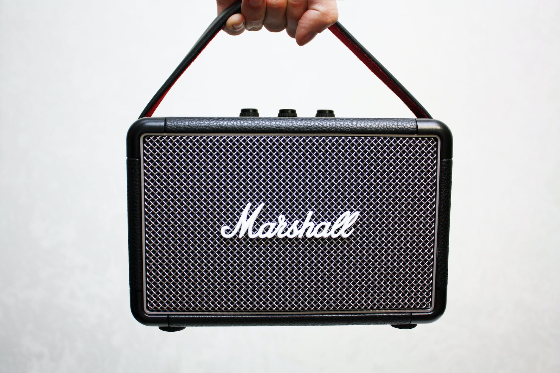 black marshall portable guitar amplifier